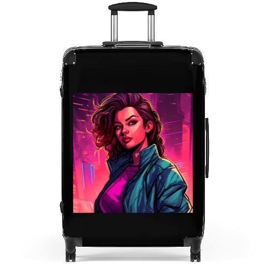 Synthwave City Bloom - Neon Pink Cityscape Suitcases