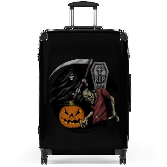 Scary pumpkin zombie Halloween grim reaper Suitcases