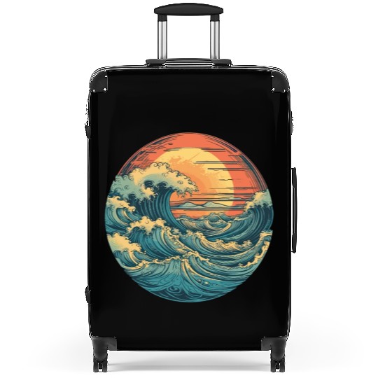 serene ocean sunset with large waves (2) Suitcases