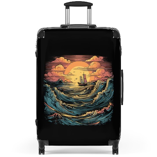 serene ocean sunset with large waves (9) Suitcases