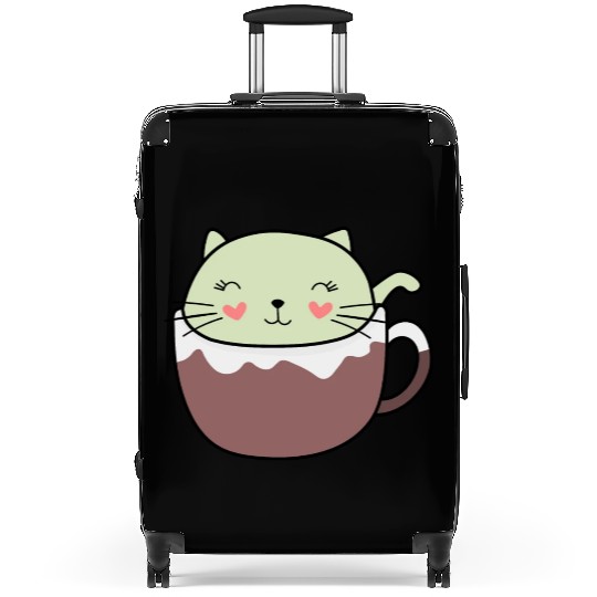 Mint Hot Cocoa Cat in Coffee Mug Suitcases
