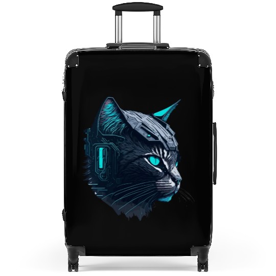 Digital cyberpunk Cat artwork Suitcases