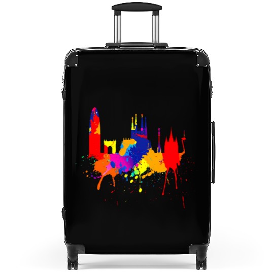 Barcelona Skyline Spain Colored Painting Love Barc Suitcases