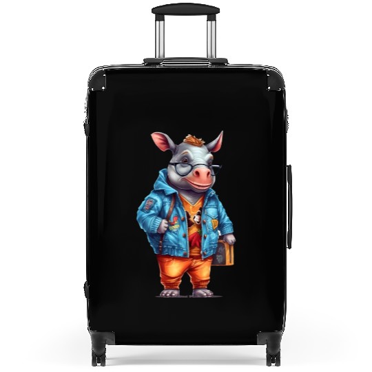Cute Rhinoceros Cartoon Suitcases