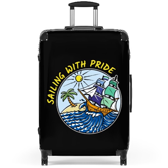 LGBTQ Sailing Ship with Gay Flag, Family Vacation Suitcases