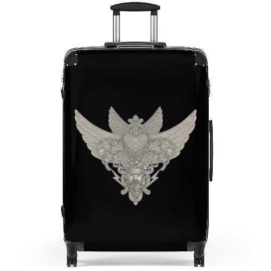 heart with wings, zeus and floral ornament Suitcases
