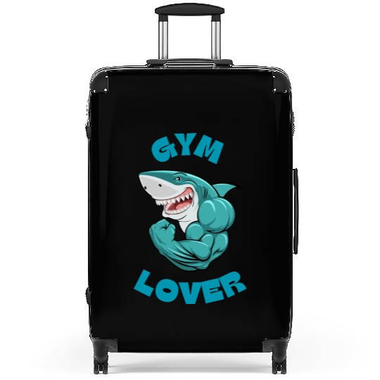 Blue Illustrated Shark Gym Lover Suitcases