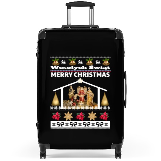 Polish Wesolych Swiat Nativity Scene Jesus Born Suitcases