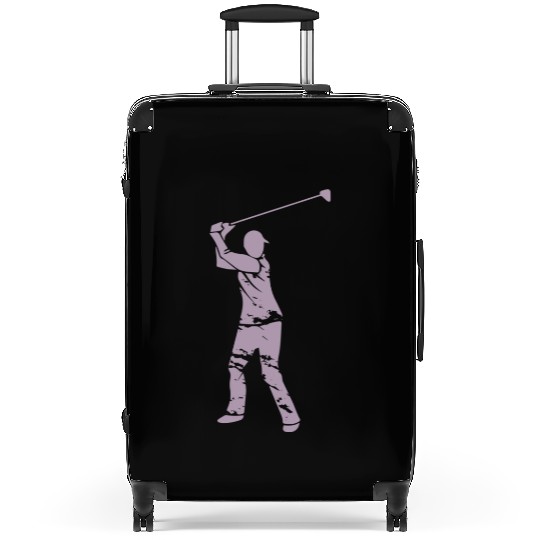 Golf Golfer Silhouette - White Grunge Design Suitcases
