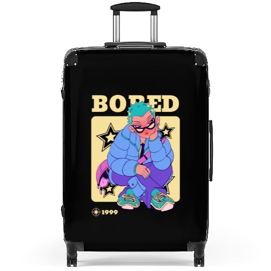 Black Cream Blue Y2K Anime Illustrated Bored Suitcases