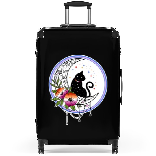 Galaxy Cat and Flowers in Lesbian Flag Colors Suitcases