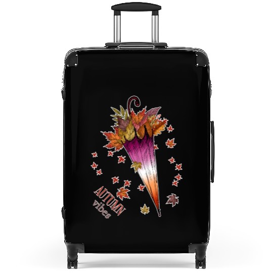 Autumn Vibes, Leaves and Umbrella, Lesbian Flag Suitcases