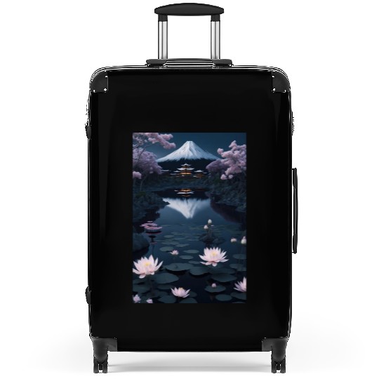 Asia Landscape by night Serene Mount Fuji Suitcases