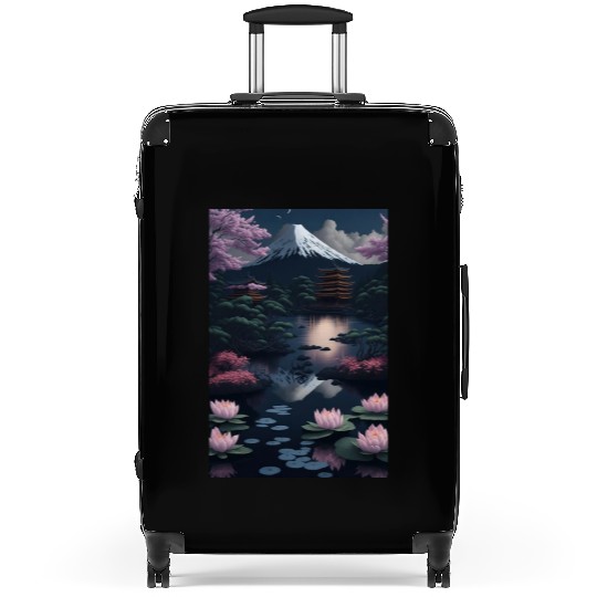 Asia Landscape by night Serene Mount Fuji Suitcases