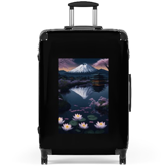 Asia Landscape by night Serene Mount Fuji Suitcases