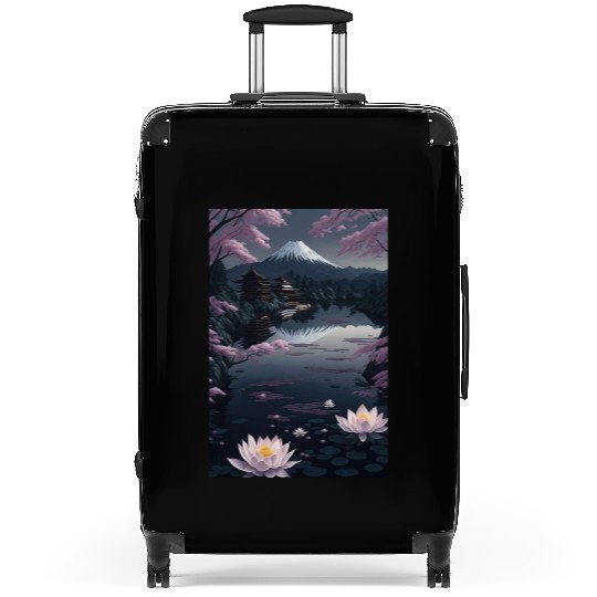 Asia Landscape by night Serene Mount Fuji Suitcases