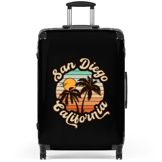 San Diego California Beach Retro Palm Trees Sunset Suitcases