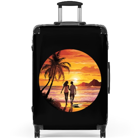Beach romantic couple Suitcases