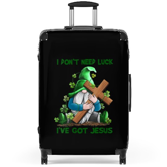 I Don't Need Luck I've Got Jesus Gnomes Irish Patr Suitcases