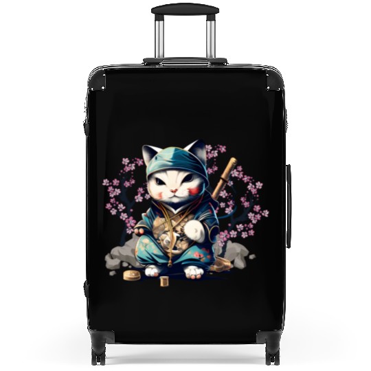 Samurai Cat Anime Kawaii Japanese Style Suitcases