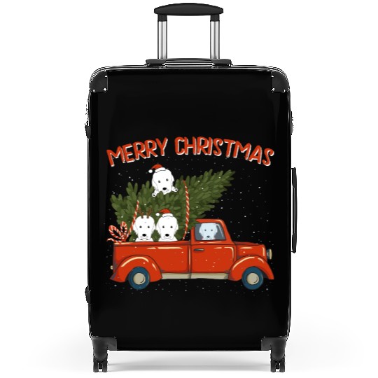 Great Pyrenees Xmas Vintage Red Pickup Suitcases