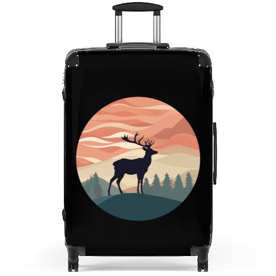 Deer Silhouette Emerald Forest Wanderlust Design Suitcases