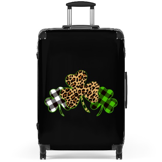 St Patricks Day Leopard Print Plaid Shamrock Suitcases