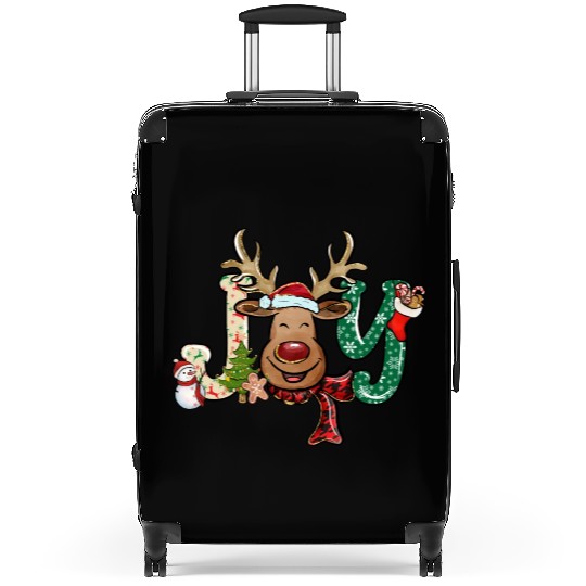 Xmas Christmas Joy Snowman Deer Santa Hat Suitcases