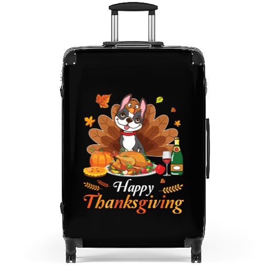 Boston Terrier Turkey Costume Wine Pie Pumpkin Suitcases