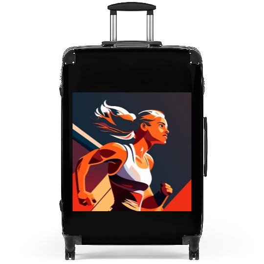 Sport Girl Running Suitcases