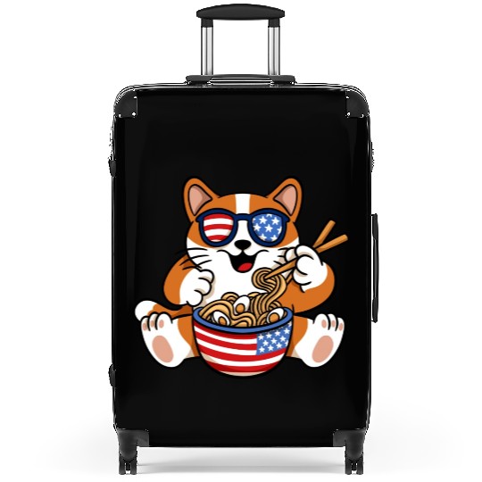 American Flag Cat Eating Ramen Food Lover Design Suitcases