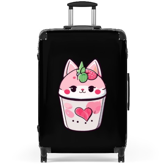 Cat Strawberry Milk Shake Kawaii Suitcases