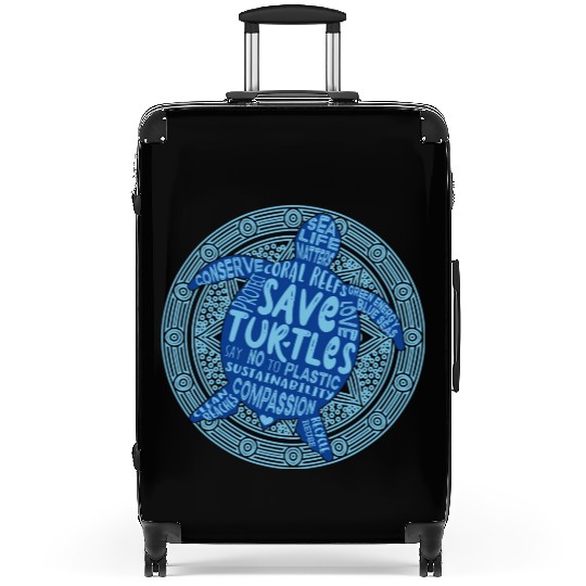 Save The Turtles Blue Boho Suitcases