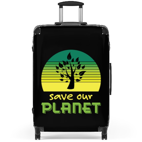 Save Our Planet Retro Sunset Green Suitcases