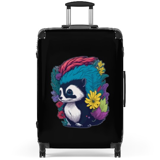 Cute Skunk Punk with Flowers Suitcases