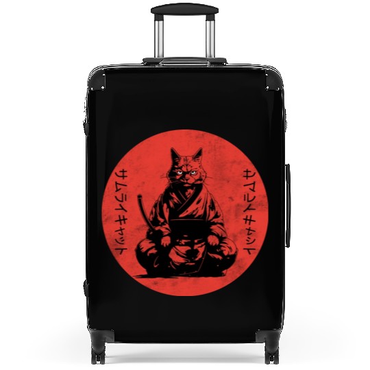 Wise Calm Vintage Retro Japanese Kitty Samurai Cat Suitcases