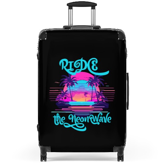 Neon Wave Dreams Ride the 80s Nostalgia Suitcases