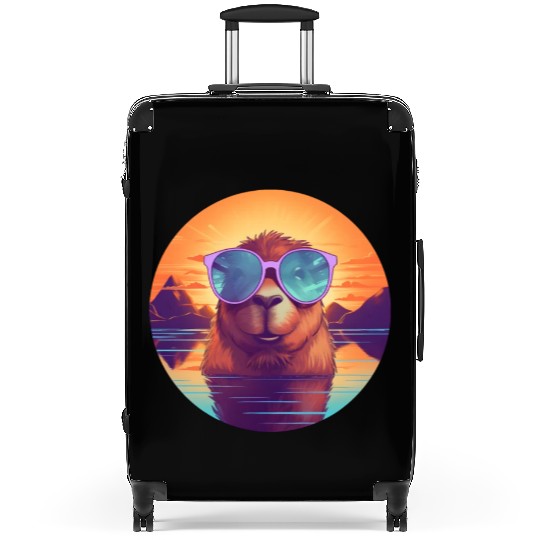 Sunset Serenity: Rustic Capybara Stripe Illustrate Suitcases