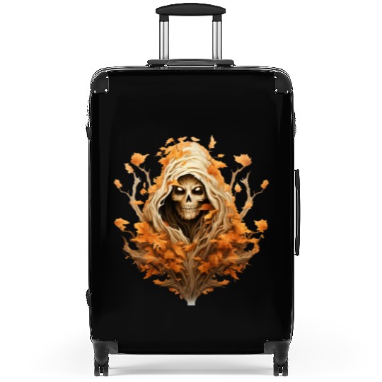 Halloween Autumn with Skull Tree and Grim Reaper Suitcases