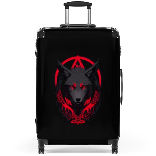 Red and Black Wolf Head with Fiery Eyes Suitcases