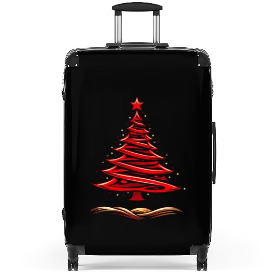 Christmas Tree Red and Gold Suitcases