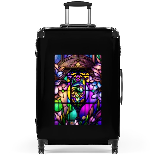 stained glass window design of an overwhelmingly b Suitcases