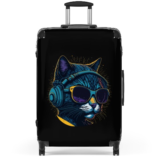 Cool Sunglasses Headphone Galaxy Cat Suitcases