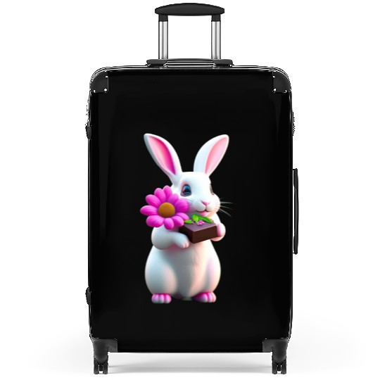 3D cute adorable white rabbit with a flower Suitcases