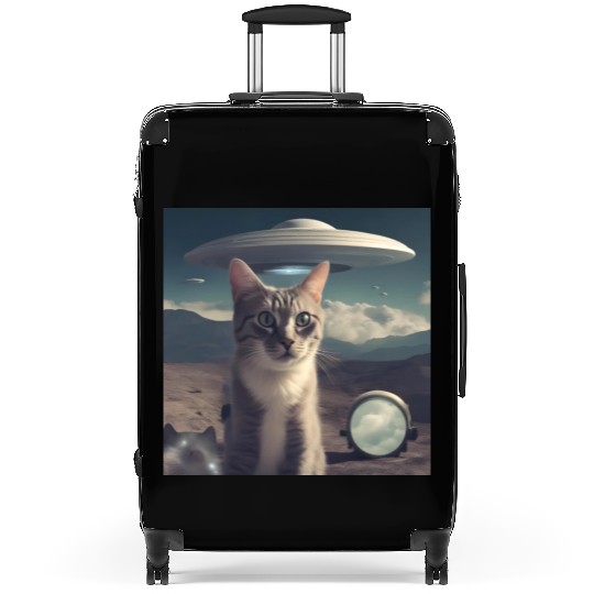 Cat Ufo Alien Area 51 space shuttle Suitcases