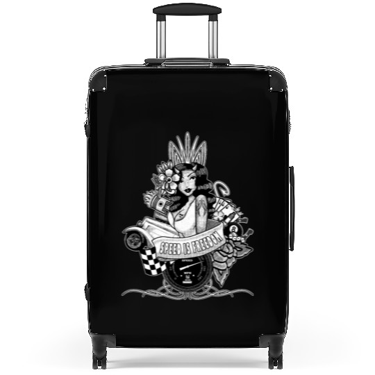 Pin up, Hot rod and Speedometer, black and white Suitcases