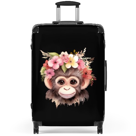Monkey Chimpanzee Jungle Animal Boho Floral Ape Suitcases