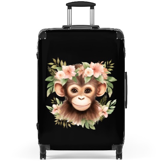 Monkey Chimpanzee Jungle Animal Boho Floral Ape Suitcases