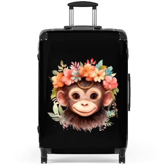 Monkey Chimpanzee Jungle Animal Boho Floral Ape Suitcases