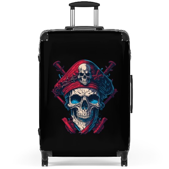 Pirate Jolly Roger Skull Wrecked Red White Suitcases